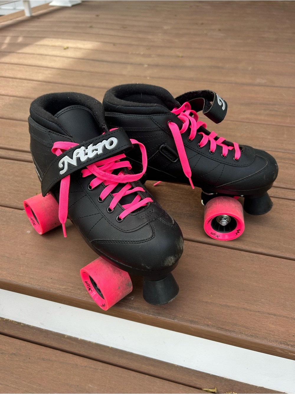 Women's Black Roller Skates with Pink Wheels and Laces